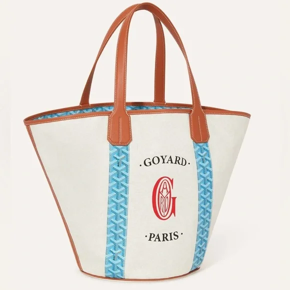 Goyard Belharra Shoulder Tote Bag in Reversible Turquoise & Tan - Picture 3 of 16